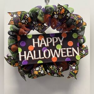 Handmade Happy Halloween Colorful Wreath Made in USA New‎